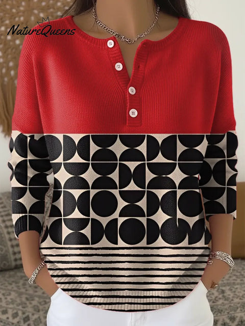 Medieval Geometric  Art Print Buttoned Cardigan Sweater