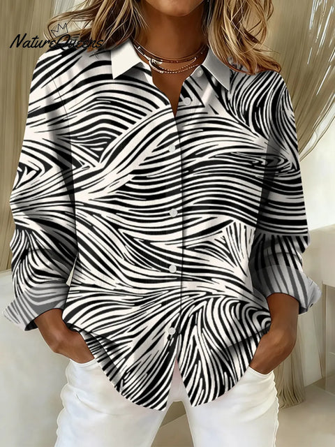 Women's Abstract Pattern Art Print Casual Cotton Shirt