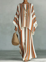 Women's Vintage Ethnic Art Comfortable Loose Cotton Linen Wide-leg Pants Two-piece Set