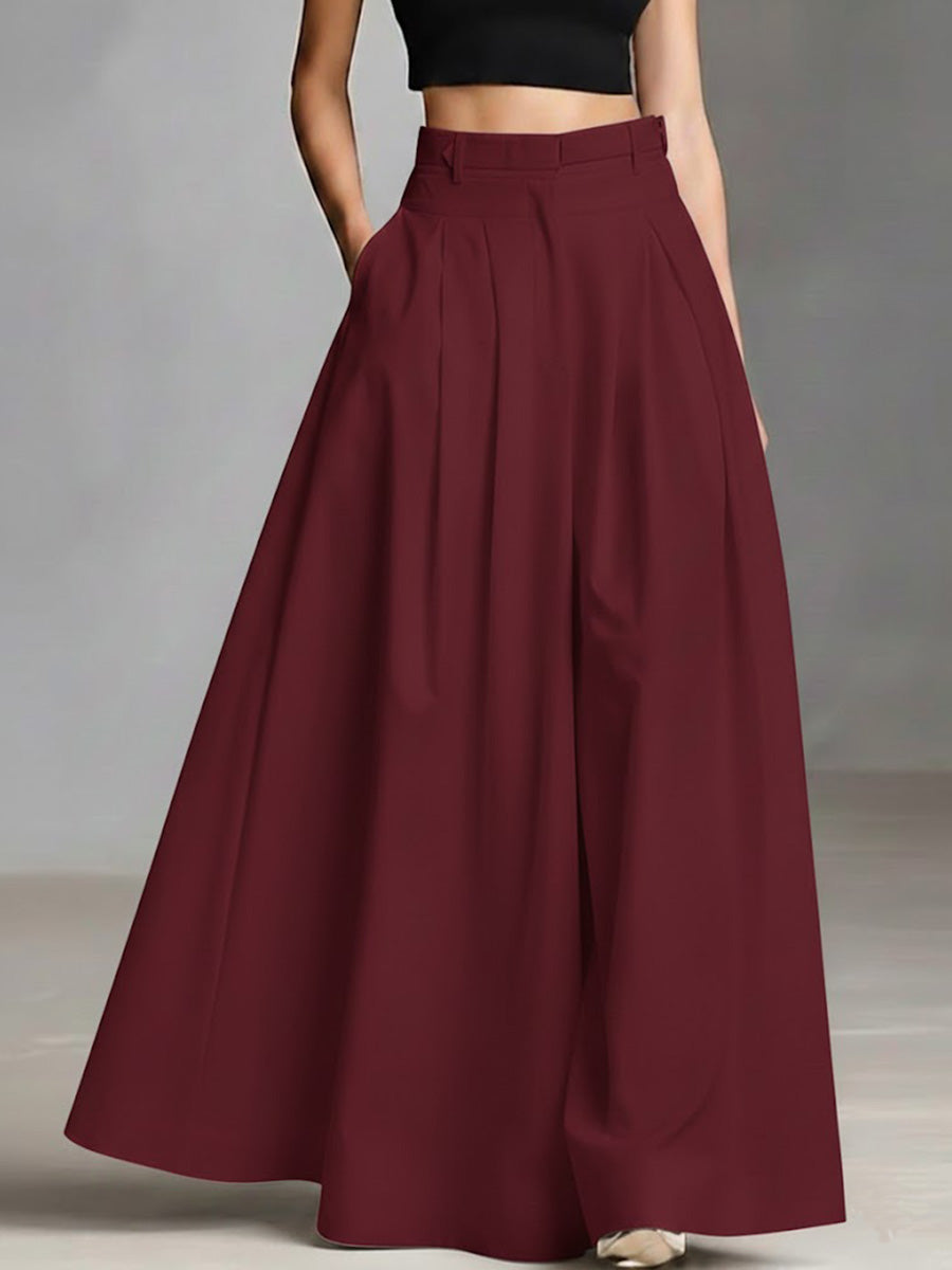 Women's Solid Color High-waisted Casual Loose Cotton Skirt