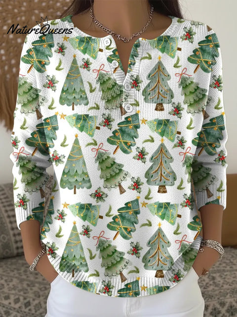 Women's Christmas Tree Cute Art Casual Printed Sweater