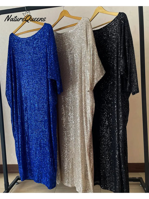 Women's Christmas Sparkling Horizontal Neck Loose Dress