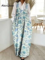 Women's Floral Pattern Art Print Casual Cotton Denim Dress