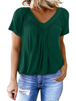 Women's Solid Color V-Neck Casual Cotton T-shirt