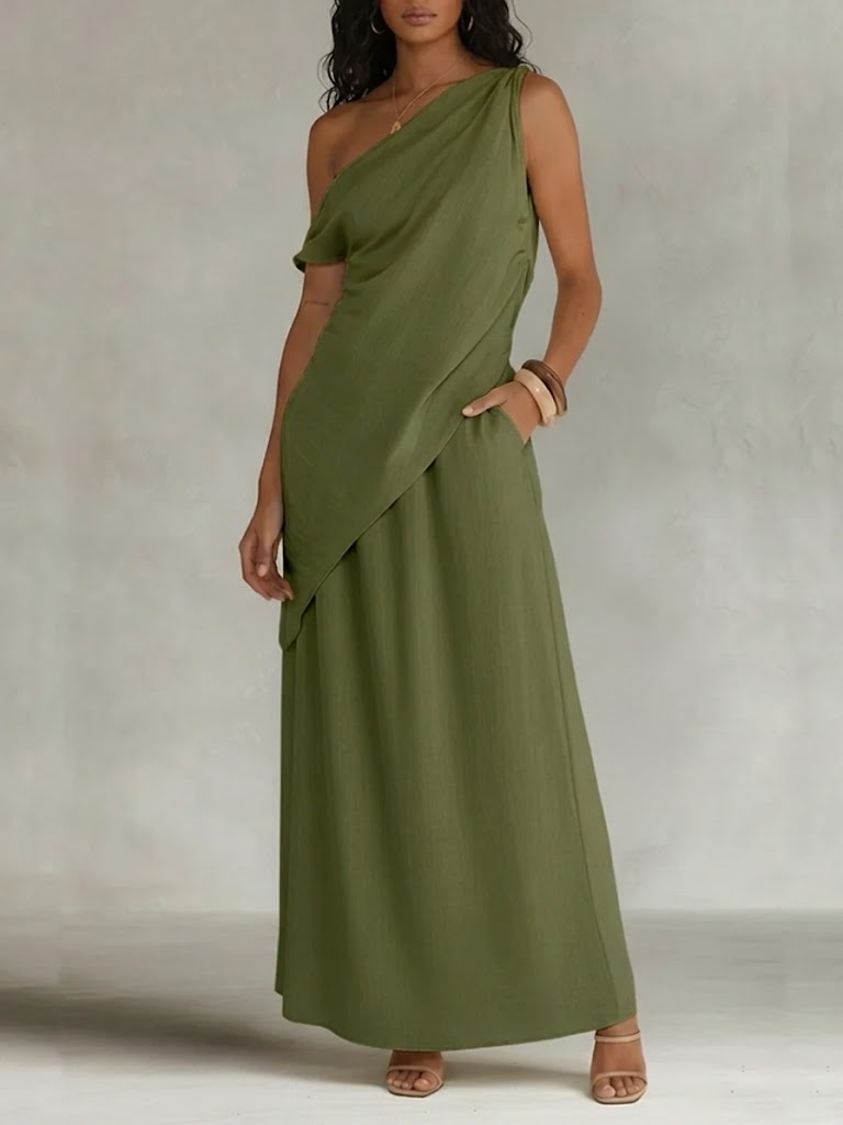 Stylish Off-shoulder Linen & Cotton Top And Skirt Two-piece Set