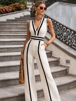 Elegant & Minimalist Line-trimmed Cotton-linen Jumpsuit