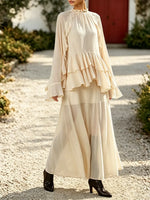 Women QuietFluid Tiered Ruffle Top & Wide-Leg Pants Set