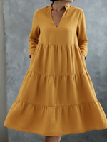 Elegant Multi-layered Hem Linen Dress