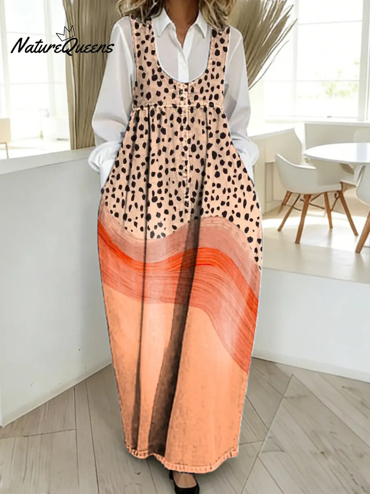 Women's Abstract Pattern Art Print Casual Cotton Denim Dress