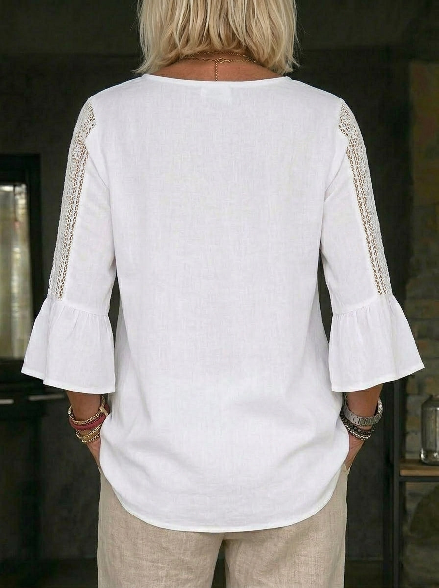 Women's Causal Loose Button Ruffled Sleeves V-neck Blouse