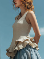 Women's Cotton And Linen Ruffle Sleeveless Vest