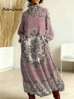 Women's Vintage Flower Art Print Casual Cotton Knitted Dress