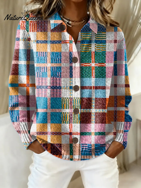 Women's Plaid Pattern Art Print Casual Cotton Knitted Sweater