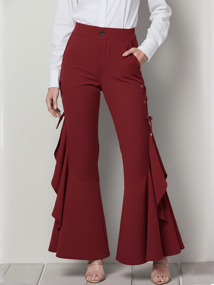 Elegant Flared Trousers With Ruffled Hems