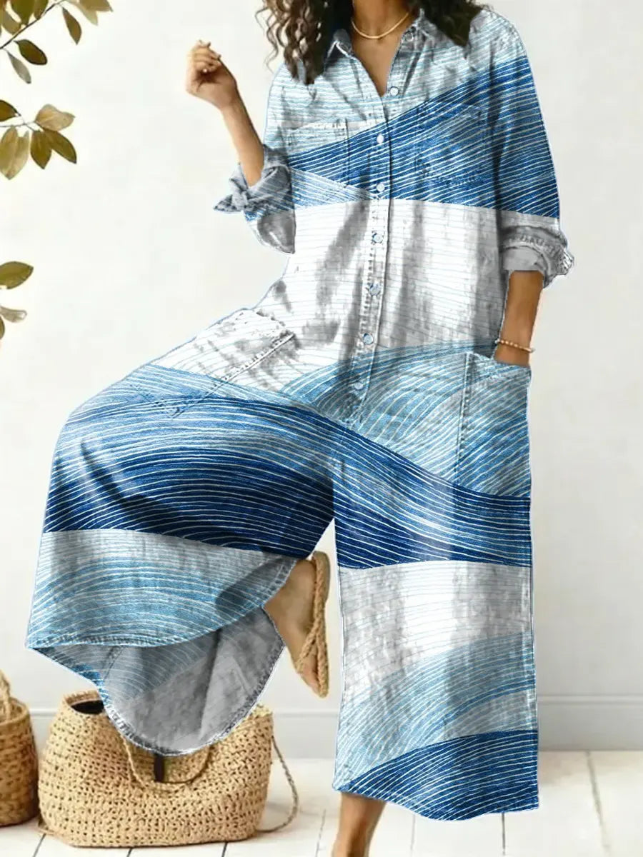 Women's Abstract Pattern Art Print Casual Cotton Jumpsuit