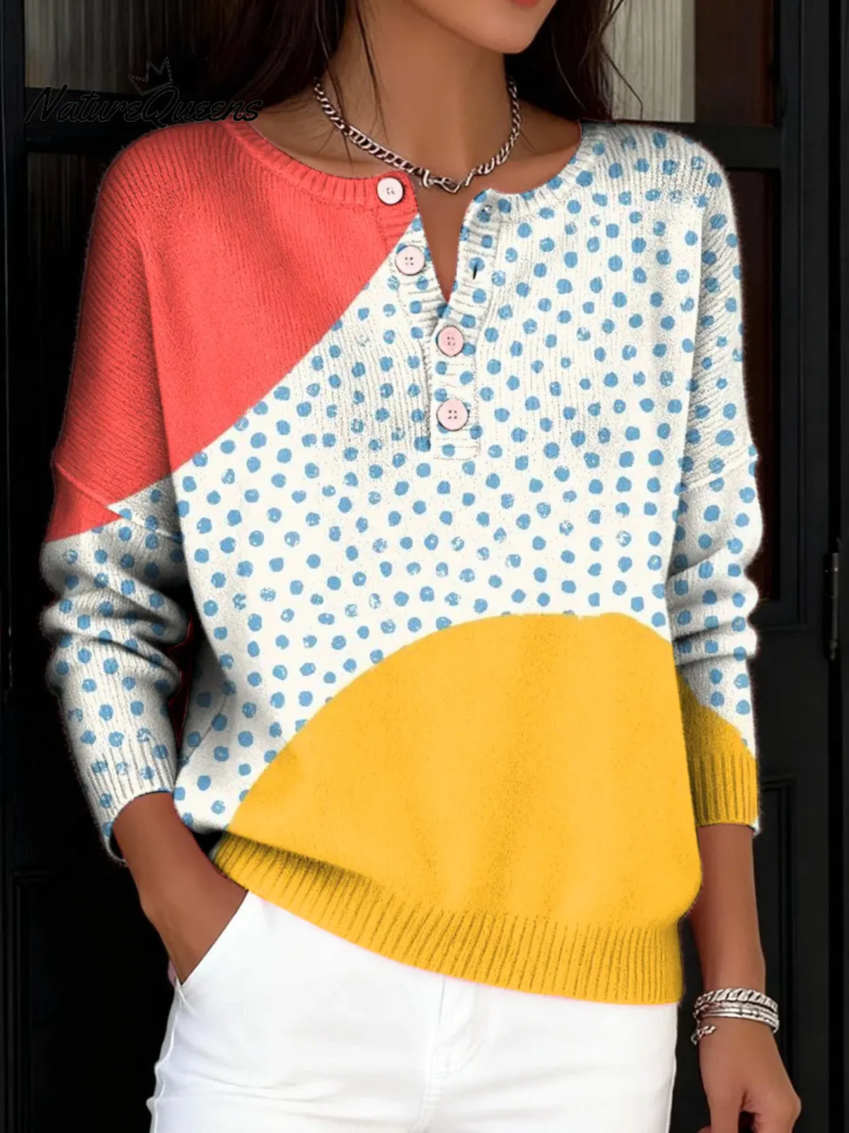 Women's VintageGeometry Pattern Art Print Buttoned Cardigan Sweater