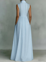 Women's Solid Color Stand Collar Sleeveless Casual Loose Cotton Linen Dress