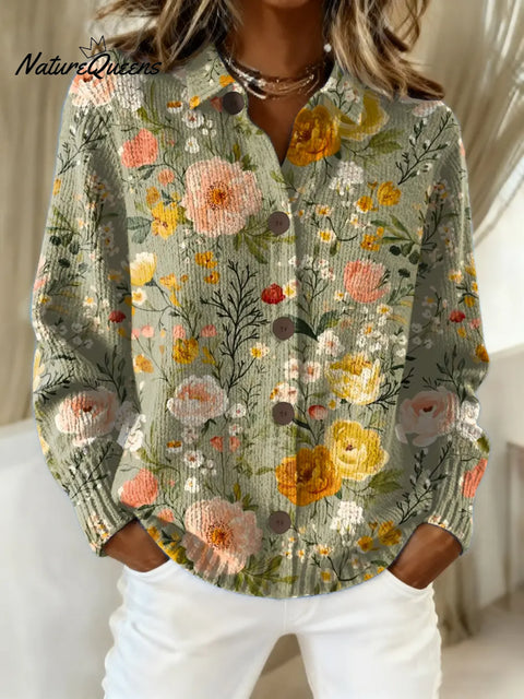 Women's Floral Pattern Art Print Casual Cotton Knitted Sweater