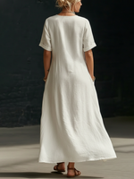 Cozy Minimalist Button-up Loose Linen Cotton Dress