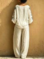 Women's Ethnic Art Comfortable Casual Top And Pants Cotton Linen Two-piece Set