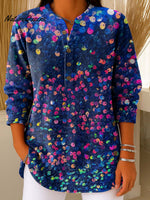 Geometric Abstract Gradient Pattern Art Polo Collar Shiny Loose Sweater Top