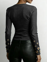 Women's Denim-look V-neck Long-sleeved Casual Loose-fitting Top