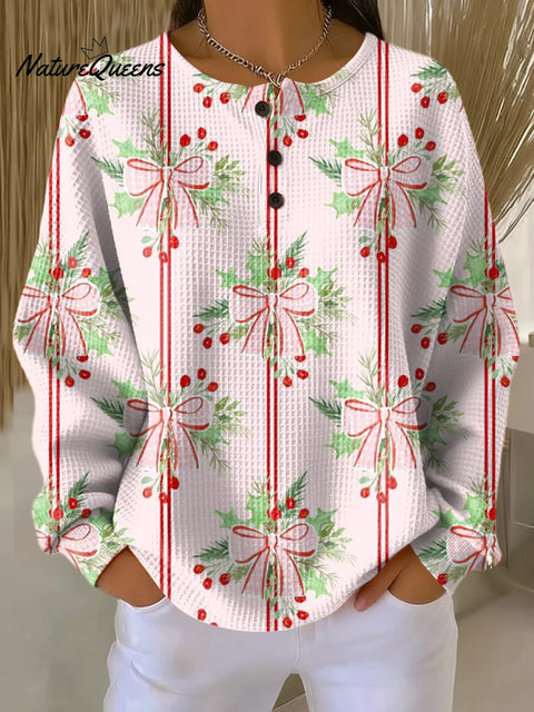 Women's Beautiful Bow Gift Painting Art Print Casual Cotton Shirt