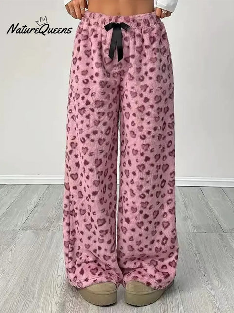 Comfortable Leopard Print Coral Fleece Loose-fitting Trousers