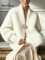 Women's Solid Color Cardigan Collar Casual Loose Cardigan Fur Coat