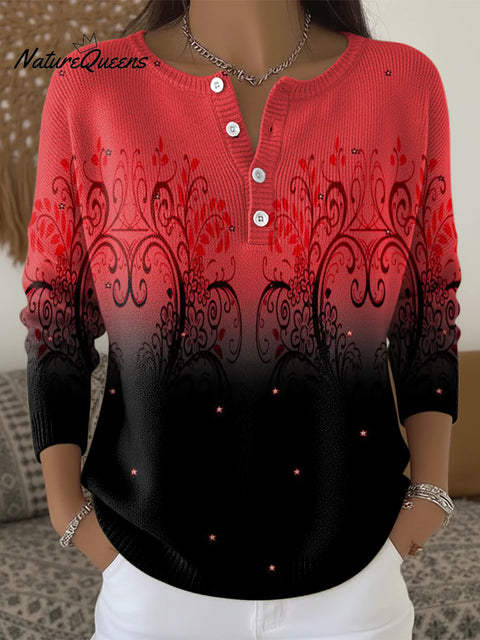 Flowers Floral Gradient Art Print Buttoned Cardigan Sweater
