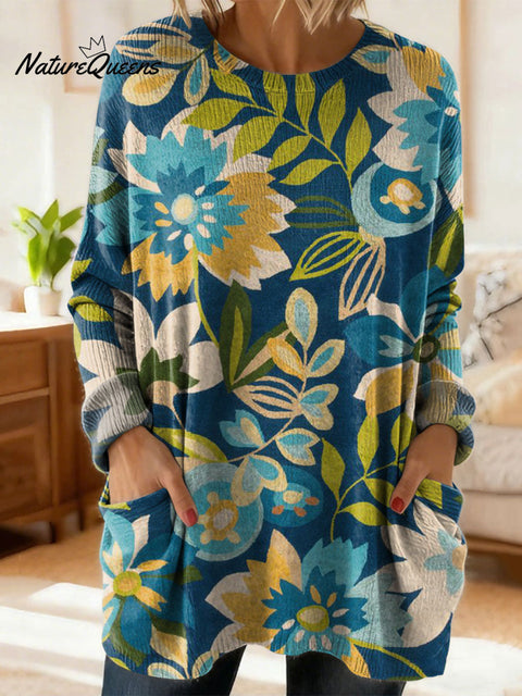 Women's Retro Floral Flower Ethnic Art Print Casual Cotton Knitted Sweater