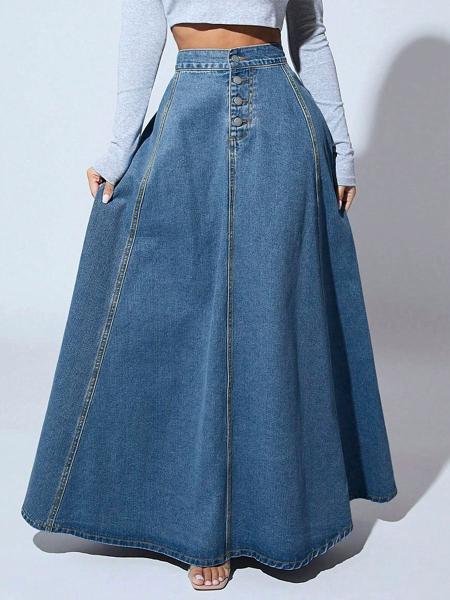 Women's Vintage-inspired Single-breasted Denim Skirt
