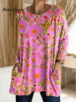 Women's Floral Pattern Art Print Casual Cotton T-shirt