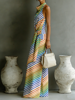 Artistic Striped Print Resort-style Two-piece Set