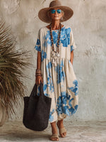 Artistic Blue Watercolor Floral Print Bud Dress