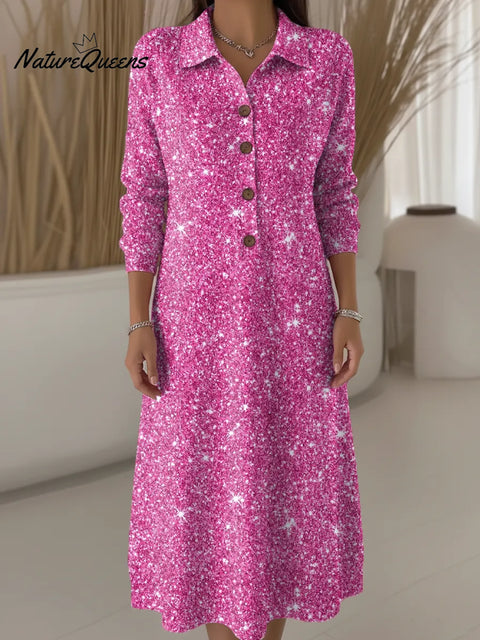 Women's Pink Shiny Pattern Art Print Casual Knitted Dress
