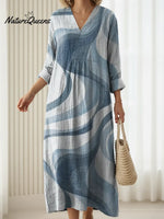 Women's Blue Stripes Art Print Dress