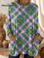 Women's Plaid Pattern Art Print Casual Cotton Knitted Sweater