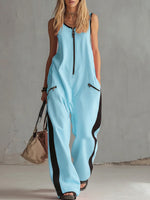 Women's Round Neck Sleeveless Casual Loose-fitting Cotton Wide-leg Jumpsuit