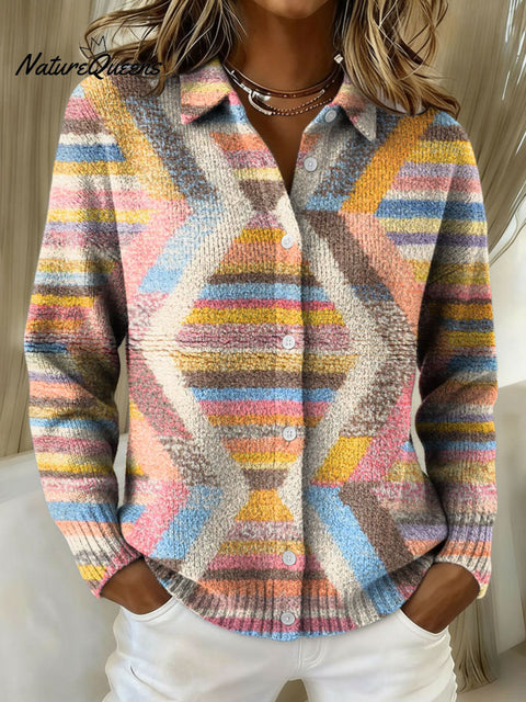 Women's Geometric Abstract Patchwork Pattern Art Print Cowl Neck Sweater