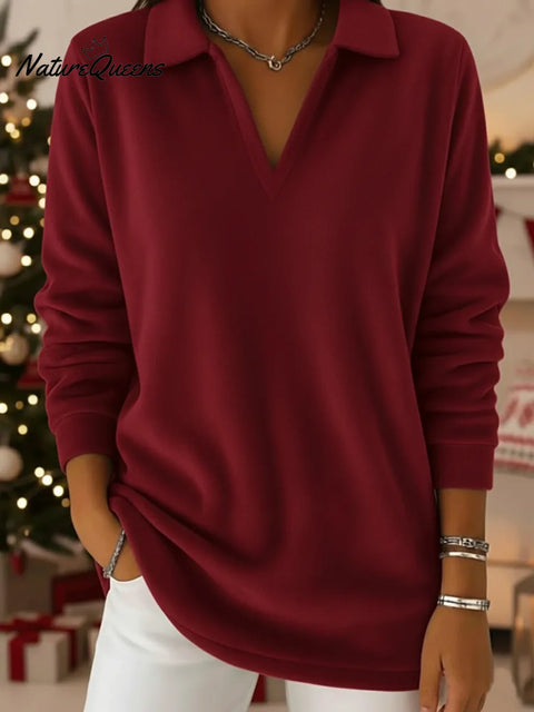 Retro Christmas Polo Collar Velvet Pullover