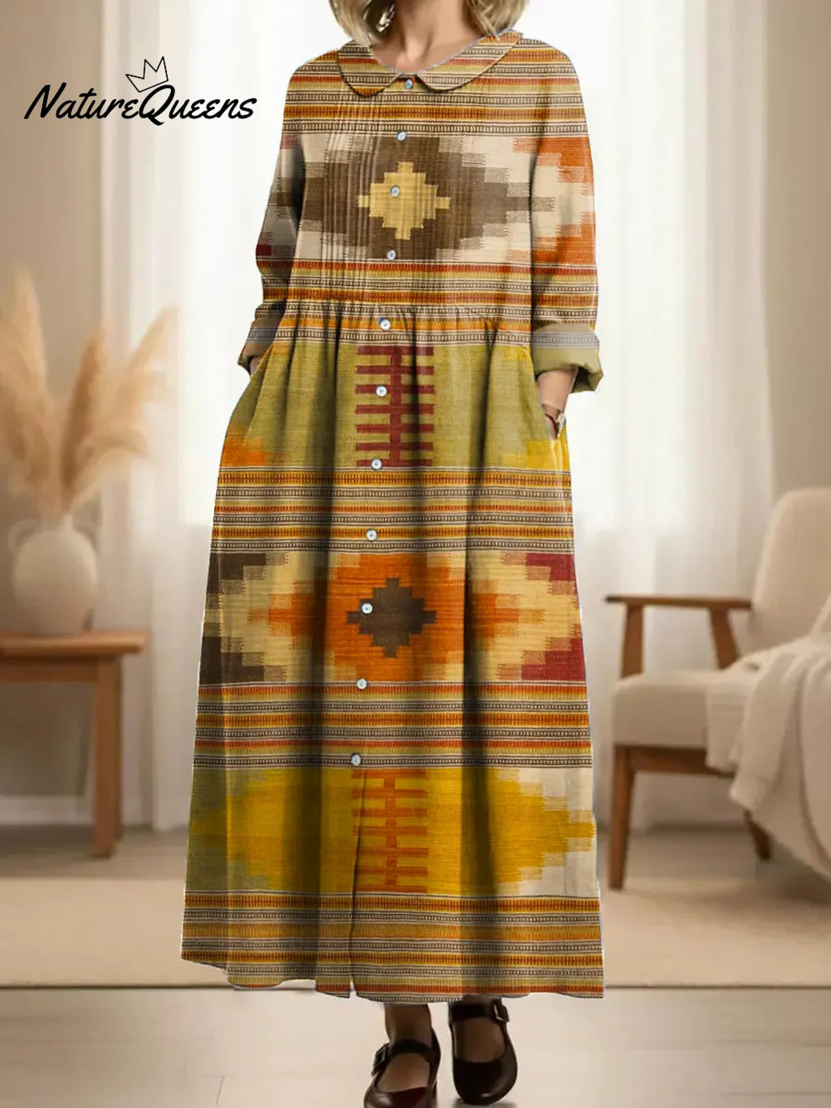 Women's Vintage Pattern Art Print Casual Cotton Dress