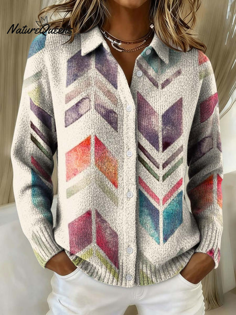 Geometric Arrow Decorative Pattern Casual Shirt Collar Long Sleeve Sweater