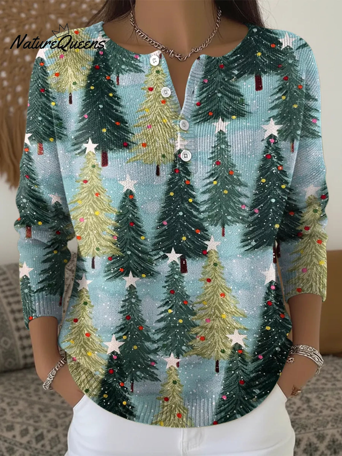 Women's Christmas Tree Casual Printed Sweater