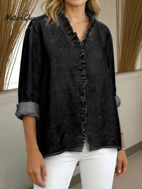 Women's V-neck Long-sleeved Casual Loose Denim Cardigan