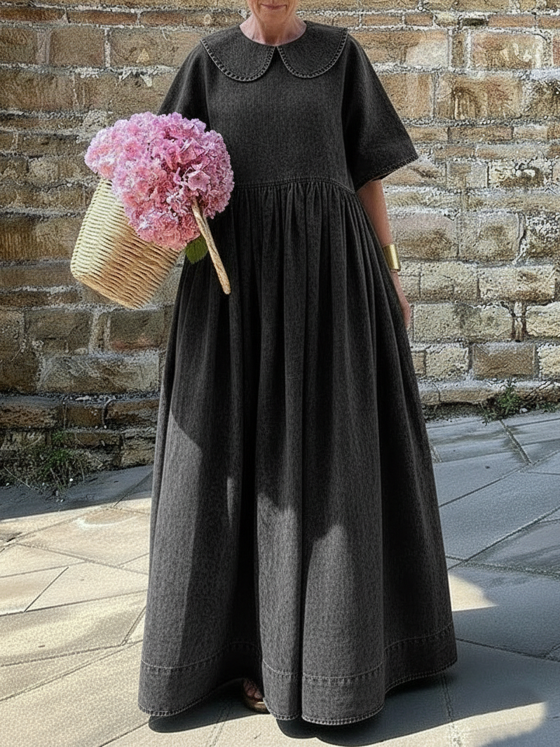 Cozy Vintage Peter Pan Collar Loose Denim Cotton Dress