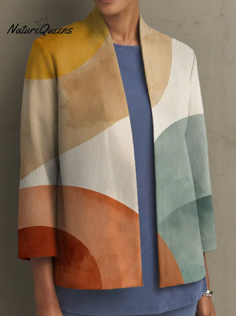 Women's Geometric Abstract Mosaic Color Pattern Art Print Casual Cotton Shirt