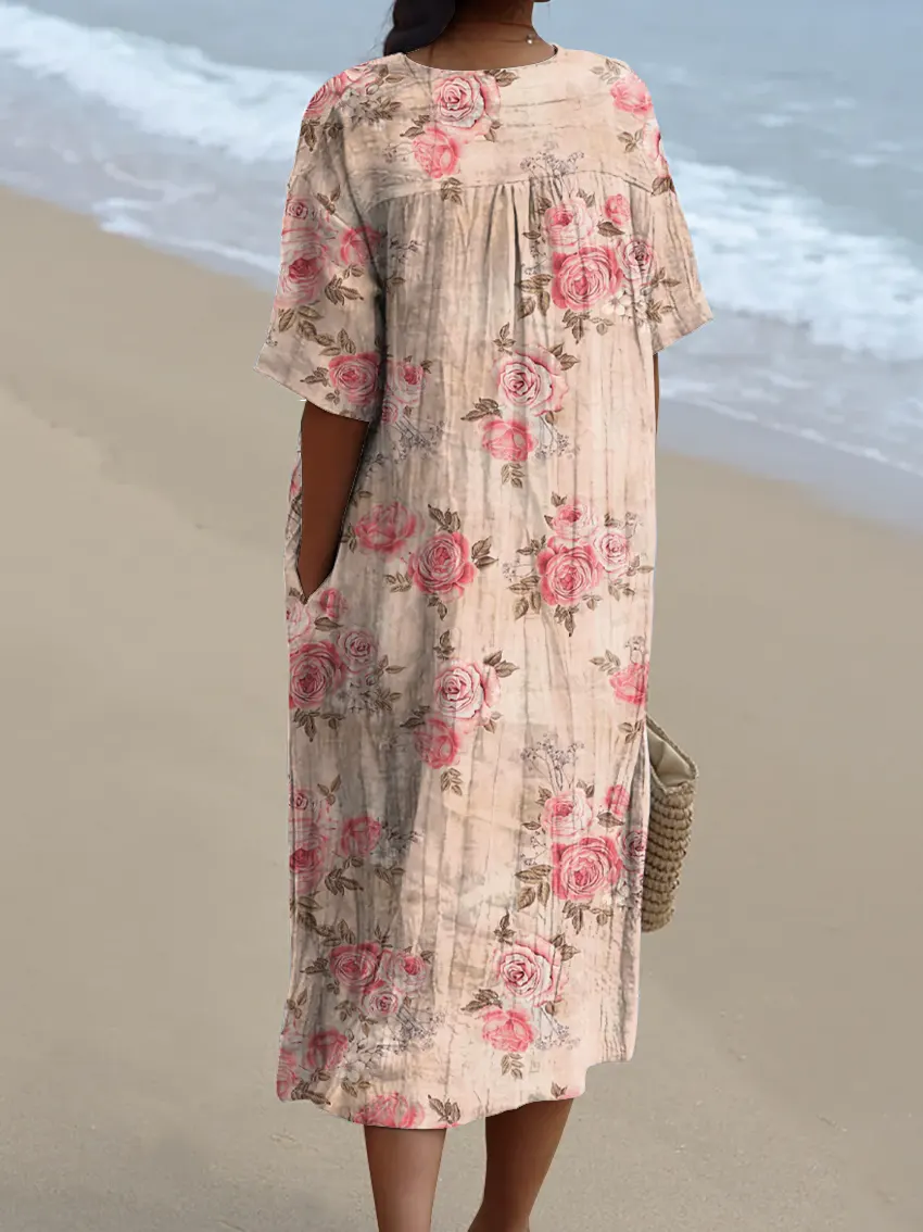 Women's Floral Pattern Art Print Casual Cotton Dress