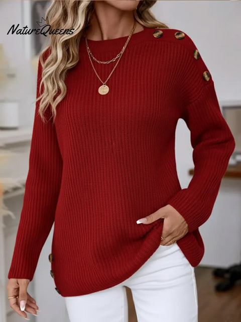 Women's Button-down Boat Neck Pullover Sweater