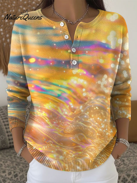 Women's Geometric Abstract Gradient Pattern Art Print Buttoned Cardigan Sweater